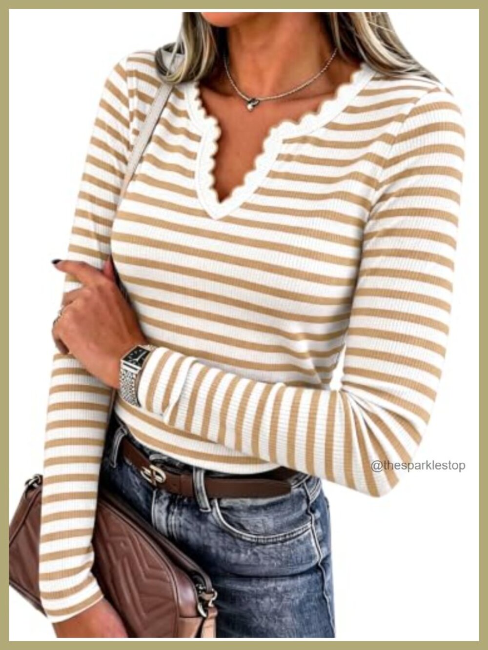 Striped Sweater Polo V Neck Long Sleeve Pullover Knit Top Slim Fit